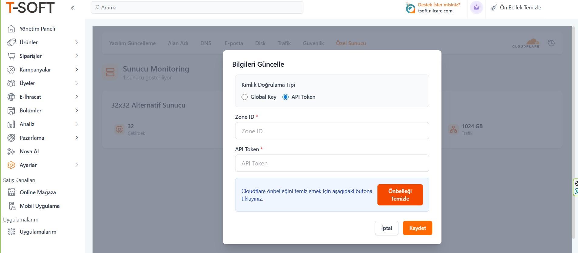 Cloudflare Zone ID Alanı