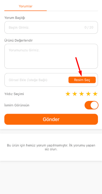 Mobil Uygulama Yorum Görsel Ekleme Ekranı