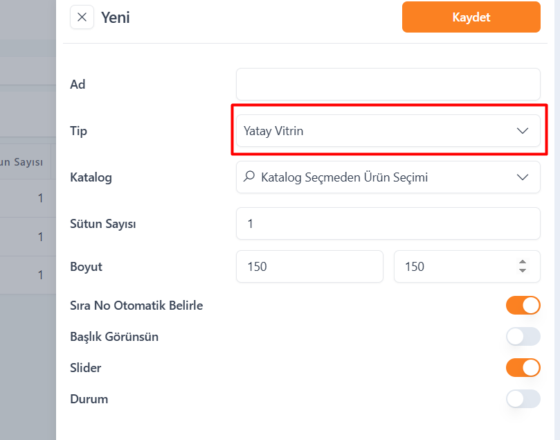 Yatay Vitrin Ayarları